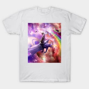 Rainbow Space Cat On Dragon T-Shirt